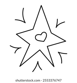 Estrella de cinco puntas con un corazón en el medio. Ilustración de doodle de arte de Clip.