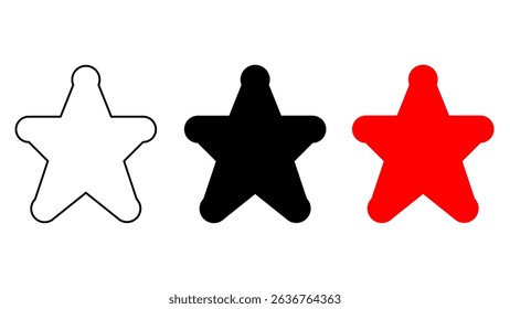 The five-pointed star icon symbol with rounded blunt ends, consists of: outline, silhouette, and solid red. The star symbol is protected on a white background.