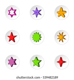 Five-pointed star icons set. Cartoon illustration of 9 five-pointed star vector icons for web