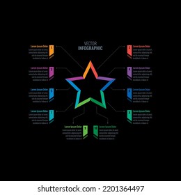 plantilla de información estrella de cinco puntas. revista, negocios, web, internet, plantilla de infografía de informes anuales. plantilla de información de diez opciones