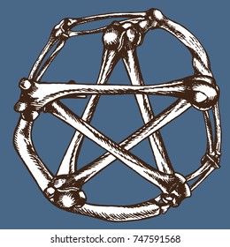 Five-pointed star made of bones. Symbolic hand drawn illustration. Vector mystic logo for your design.