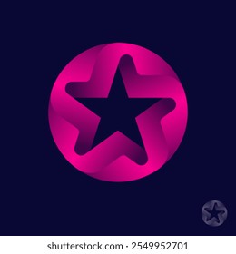 The five-pointed star in a pink circle consists of intertwined three-dimensional figures. 