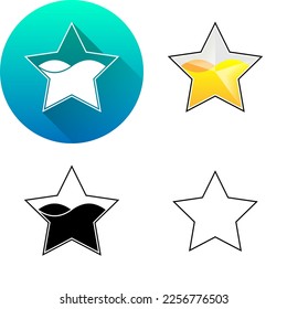 Five-Pointed Star Shape Liquid-Fill Science Icon, Set of Flat Long Shadow, Color, Black-White Silhouette, Line Art Logo Icon Symbol Isolated on White Background for Science Medical