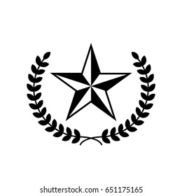 Five-pointed Star Vector Icon With Laurel Wreath. Black Star On White Background.