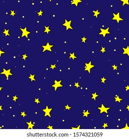 Five-pointed stars hand-drawn on a blue background. Seamless vector background. Textile ornament. Christmas decoration element. Holiday decoration.