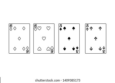 fives of all suits cards icon cartoon black and white vector illustration graphic design