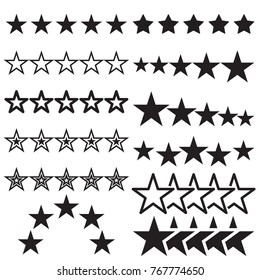 Five-star icons. Collection of black star symbols isolated on a white background. Vector illustration
