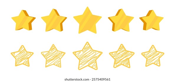 Five-star rate customer feedback rate symbol isolated on a transparent background for website, app, ui design. 5 score rating review or best ranking service quality satisfaction. Vector illustration