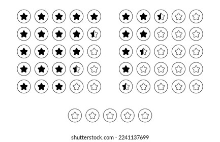 Five-star rating button icon vector isolated on circle line background