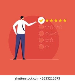 Five-star rating, Feedback, Review, and rate us concept, Quality Control and customer experience