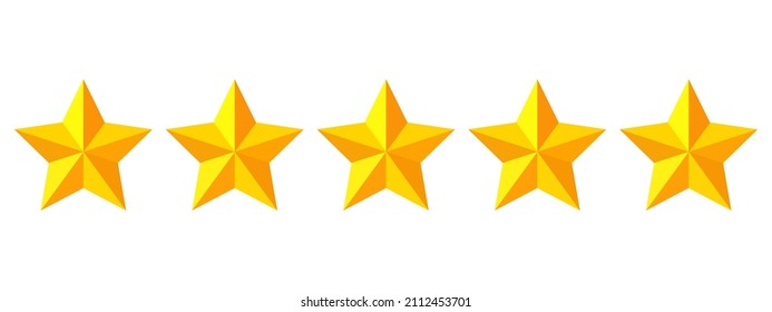 The five-star rating icon. Customer product rating with five stars. Golden stars.  Vector illustration.