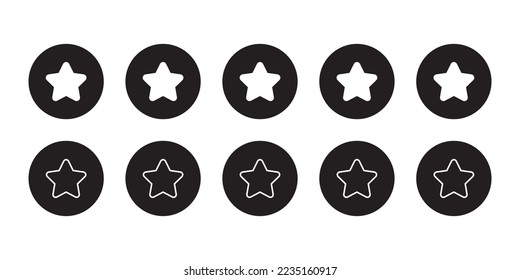 Vector de icono de clasificación de cinco estrellas. Símbolo del signo de revisión de comentarios del cliente