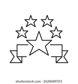 Five-Star Rating Line Icon. Quality Assurance, Customer Satisfaction, And Excellence Evaluation Outline Symbol. Feedback And Review System. Editable Stroke. Isolated Vector Illustration.