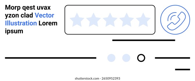 Five-star rating system, text block, contact support icon, loading dots, buttons. Ideal for user reviews, customer support, feedback collection, service quality assessment, UX design, mobile apps