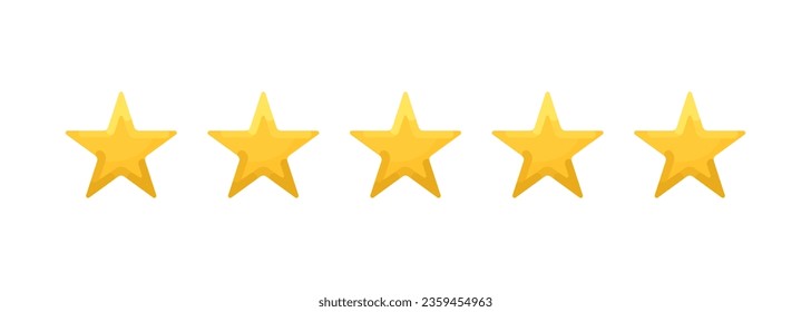 A five-star rating for a website or app. Extensive illustrations of stars