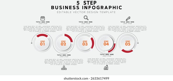 Five-Step Business Infographic with Circular Graphics, Segments  Horizontal Layout, Clean and Modern Design
