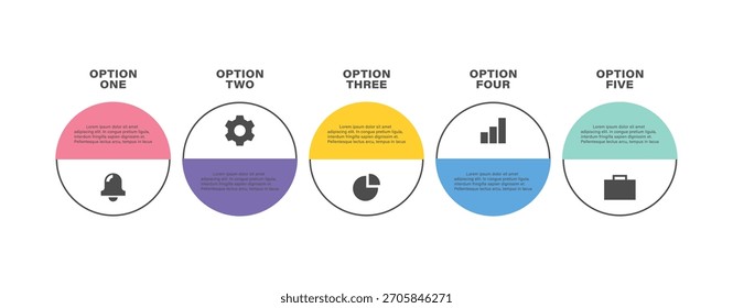 Five-step circular infographic with split-color sections. Clean modern layout for presentations and workflow visuals.