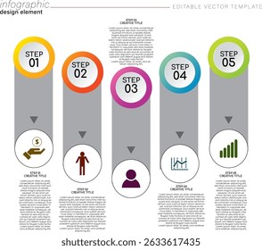  Five-Step Infographic Design with Vertical Columns