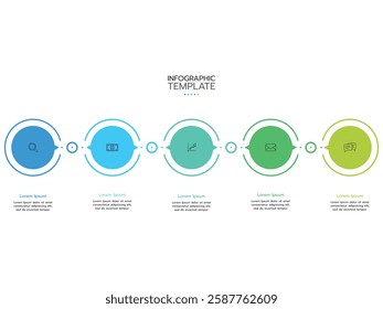 Five-step infographic template. Concept with 5 Circular and marketing icons. Vector illustration. 