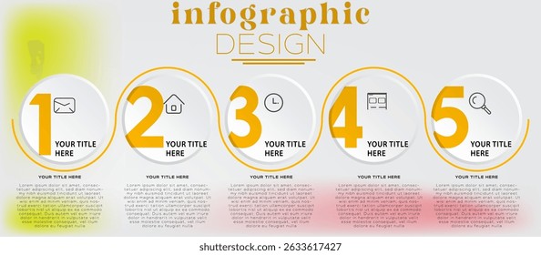 Five-Step Infographic Template with Numbered Orange Circles, Horizontal Layout, 