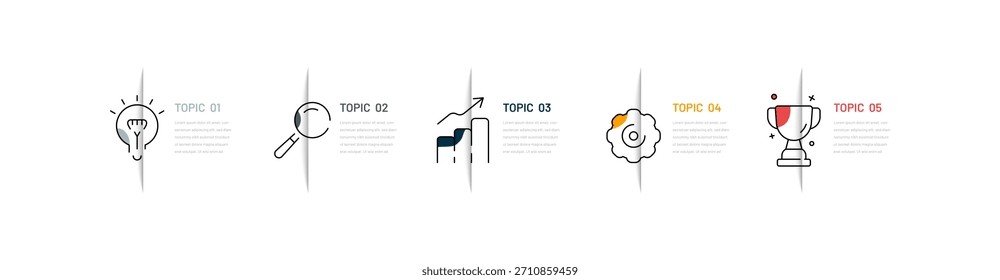 Five-step modern infographic template, aditable line icons