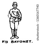 Fix Bayonet attach their bayonets to the end of their rifles, vintage line drawing or engraving illustration.