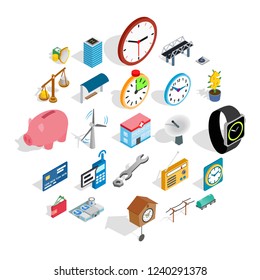 Fix communication icons set. Isometric set of 25 fix communication vector icons for web isolated on white background