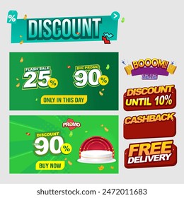 Fix Discount delivery free Elements Vector Icon Illustration. Collections Of Logo Icons Concept cute. Flat Cartoon Style Suitable for Web Landing Page, Banner, Flyer, Sticker, Card, Background