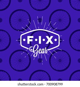 Fix gear logo on seamless pattern with bicycle wheel, vector illustration