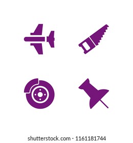 fix icon. 4 fix set with brake, push pin, aircraft and work tools vector icons for web and mobile app