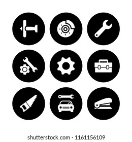 fix icon. 9 fix set with aircraft, wrench, repair and disc brake vector icons for web and mobile app