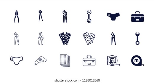 Fix icon. collection of 18 fix filled and outline icons such as children panties, wrench, bandage, measure tape, pliers, toolbox. editable fix icons for web and mobile.