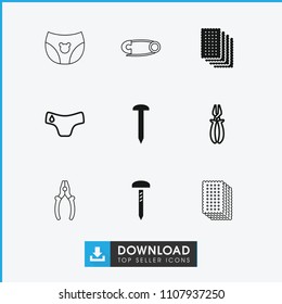 Fix icon. collection of 9 fix filled and outline icons such as nail, children panties, pliers, bandage. editable fix icons for web and mobile.