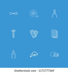Fix icon. collection of 9 fix outline icons such as nail, drill, bandage, measure tape, wrench. editable fix icons for web and mobile.