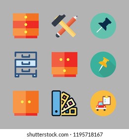 fix icon set. vector set about push pin, cabinet, tools and car repair icons set.