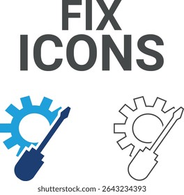 Corrigir ícones, Ícones de arte de linha Contendo correção, casa, reparação de carro, manutenção, caixa de ferramentas e ícones de serviço de reparador. Coleção de ícones do Solid. Ilustração vetorial.