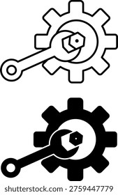 Fix Icons. Line and Glyph Vector Icons. Gear, Wrench, and Nut. Service, Repairing Damage and Breakage. Repair Concept