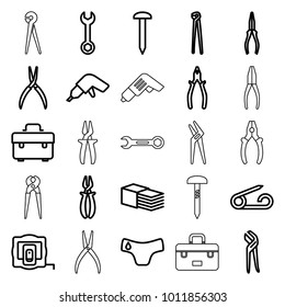 Fix icons. set of 25 editable outline fix icons such as measure tape, pin, children panties, nail, toolbox, wrench, drill, pliers