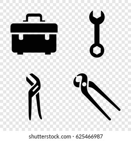 Fix icons set. set of 4 fix filled icons such as toolbox, wrench