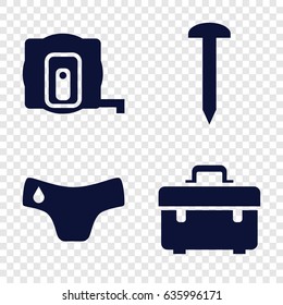 Fix icons set. set of 4 fix filled icons such as measure tape, children panties, nail