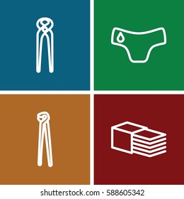fix icons set. Set of 4 fix outline icons such as children panties, pliers