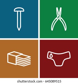 Fix icons set. set of 4 fix outline icons such as children panties, nail, pliers