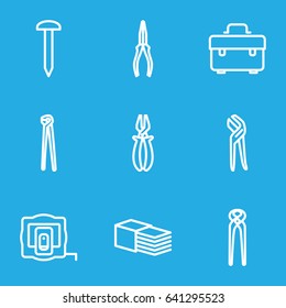 Fix icons set. set of 9 fix outline icons such as measure tape, nail, toolbox, pliers