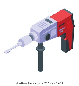 Fix instrument kit icon isometric vector. Hammer drill. Steel machine tool