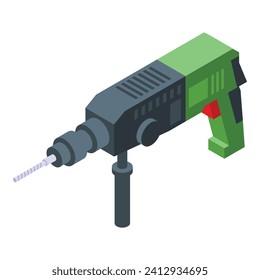Fix kit drill icon isometric vector. Hammer drill. Electric construction tool
