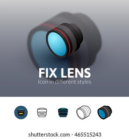 Fix lens color icon, vector symbol in flat, outline and isometric style isolated on blur background