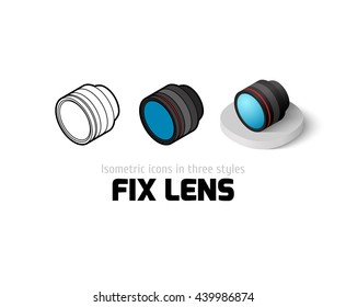 Fix lens icon, vector symbol in flat, outline and isometric style