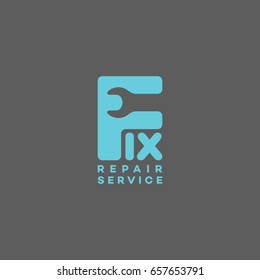 Fix logo template design with a stylize letter F on a gray background. Vector illustration.
