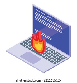 Fix On Fire Laptop Icon Isometric Vector. Computer Service. Repair Mobile