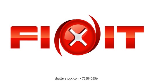 Fix it with screw bolt head logo stylized X letter. Realistic vector illustration of repair service with screw head spin isolated for print or web design.